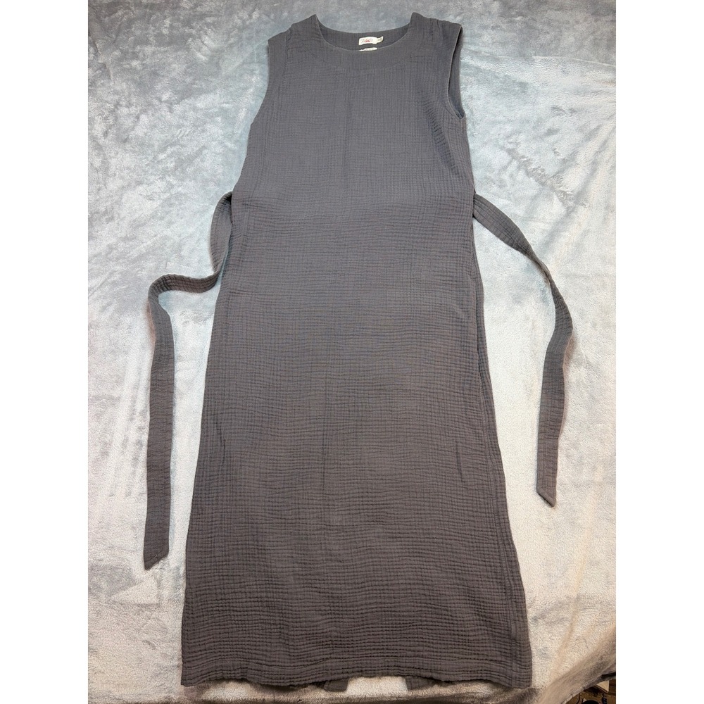 Faherty Organic Cotton Gauze Sleeveless Belted Midi Dress Charcoal Gray XS